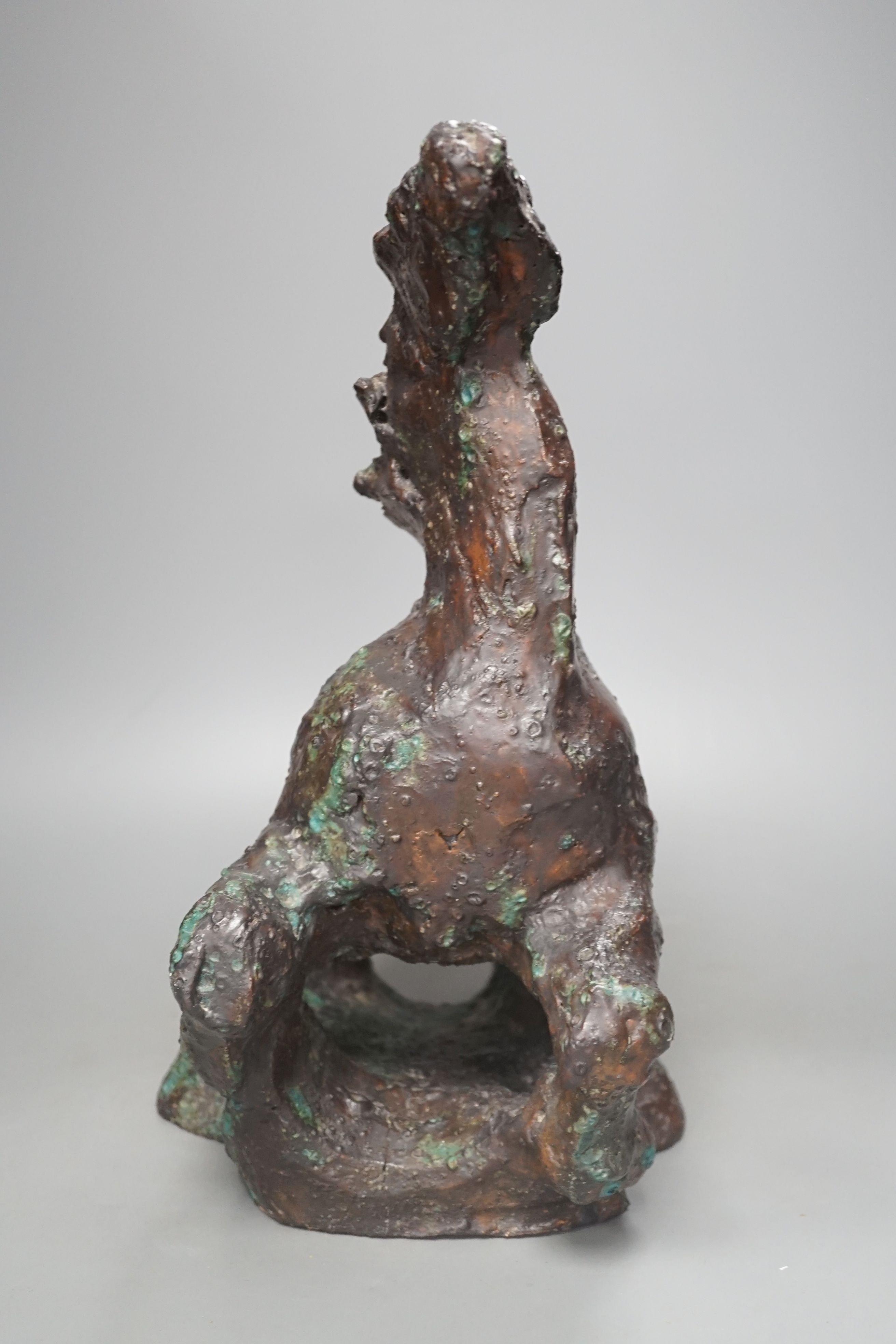 A large abstract bronzed pottery model of a horse horse, 38 cms high.